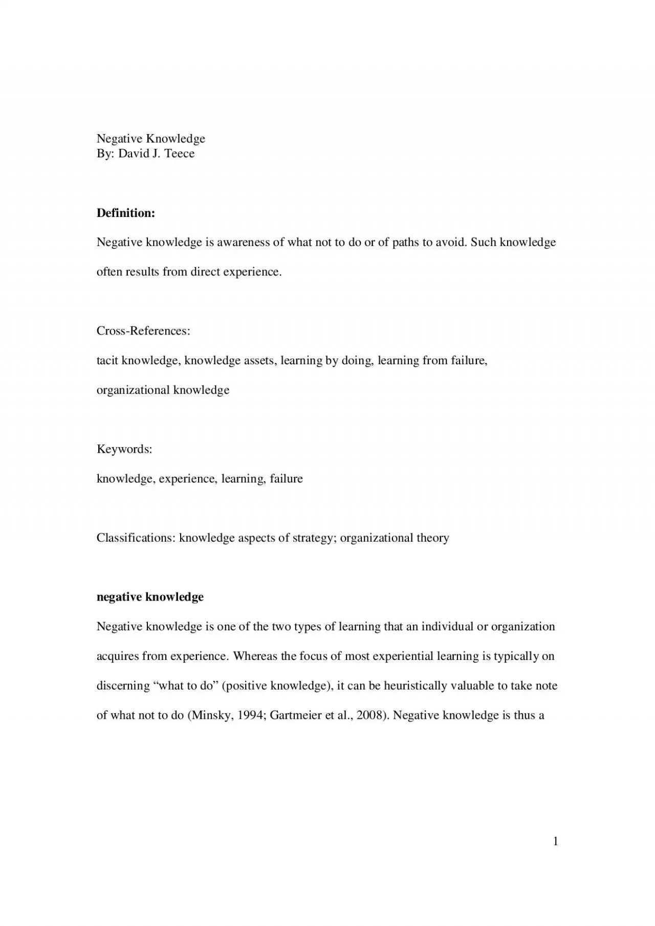 PDF-Negative Knowledge By David J Teece Definition Negative knowledge is a