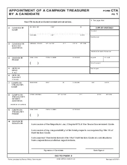 APPOINTMENT OF A CAMPAIGN TREASURER