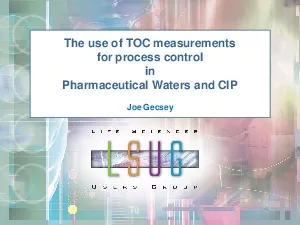 The use of TOC measurements for process control in Pharmaceutical Wate