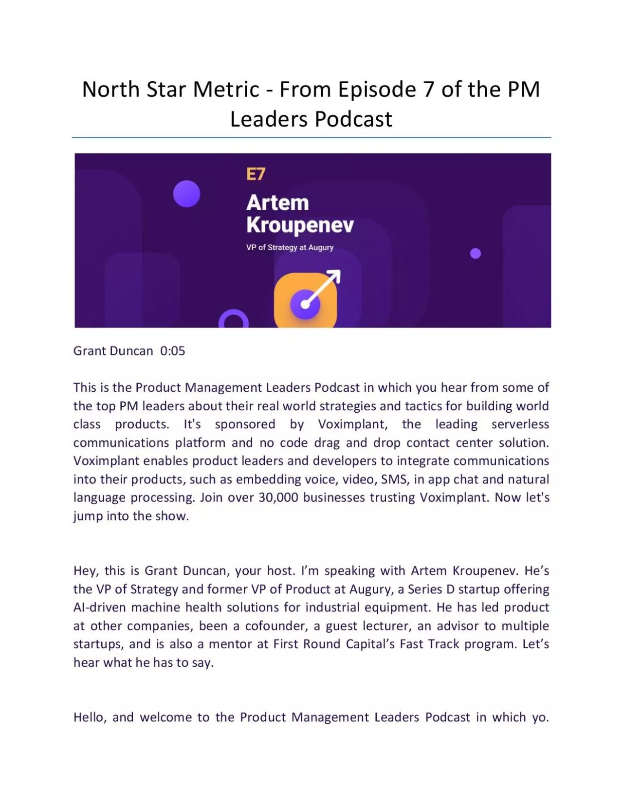 PDF-North Star Metric - From Episode 7 of the PM Leaders Podcast