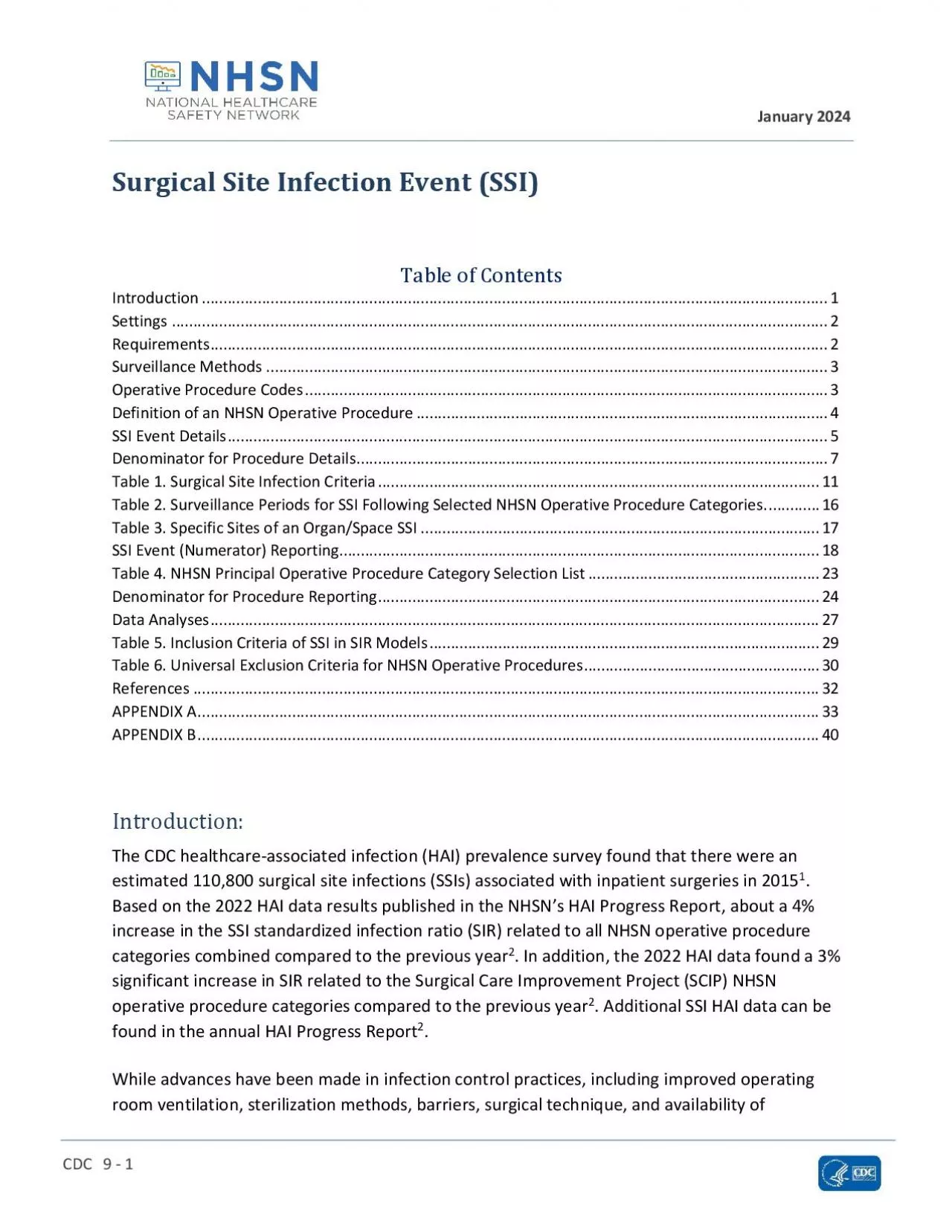 PDF-Surgical Site Infection Event SSI Table of Contents Introduction