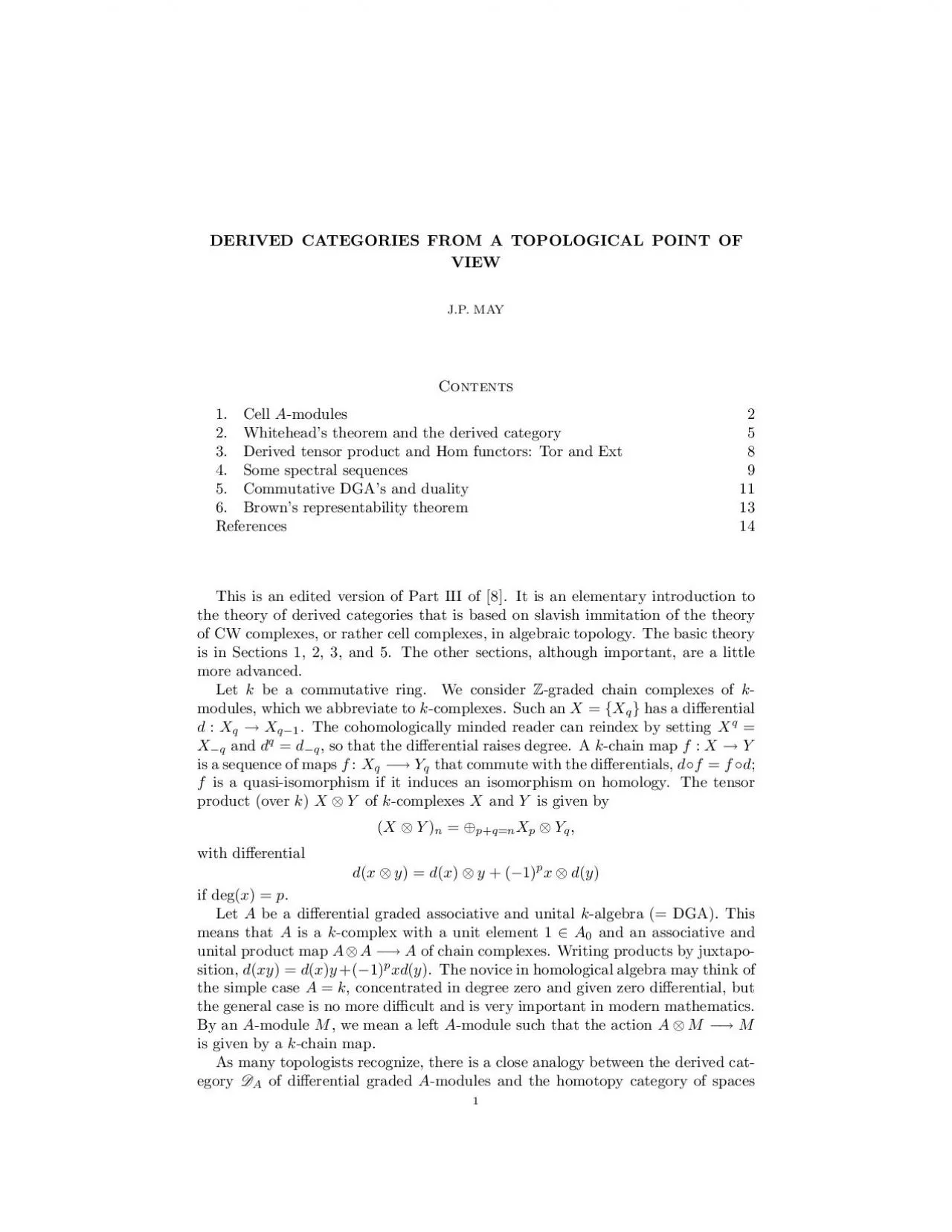 PDF-DERIVEDCATEGORIESFROMATOPOLOGICALPOINTOFVIEWJPMAYContents1CellAmodule