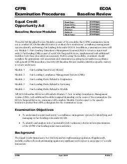 CFPB   ECOA Examination Procedures Baseline Review