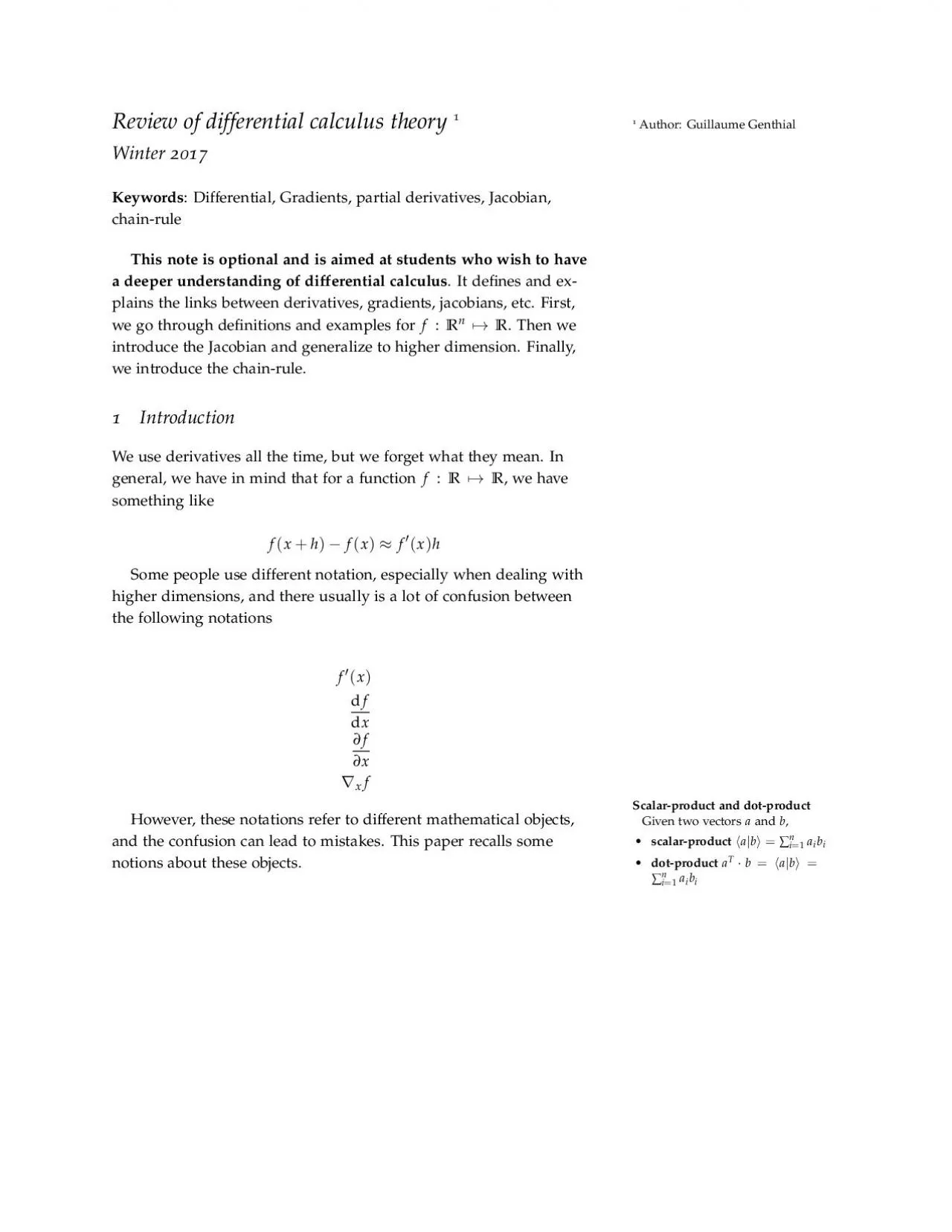 PDF-Reviewofdifferentialcalculustheory11AuthorGuillaumeGenthialWinter2017K