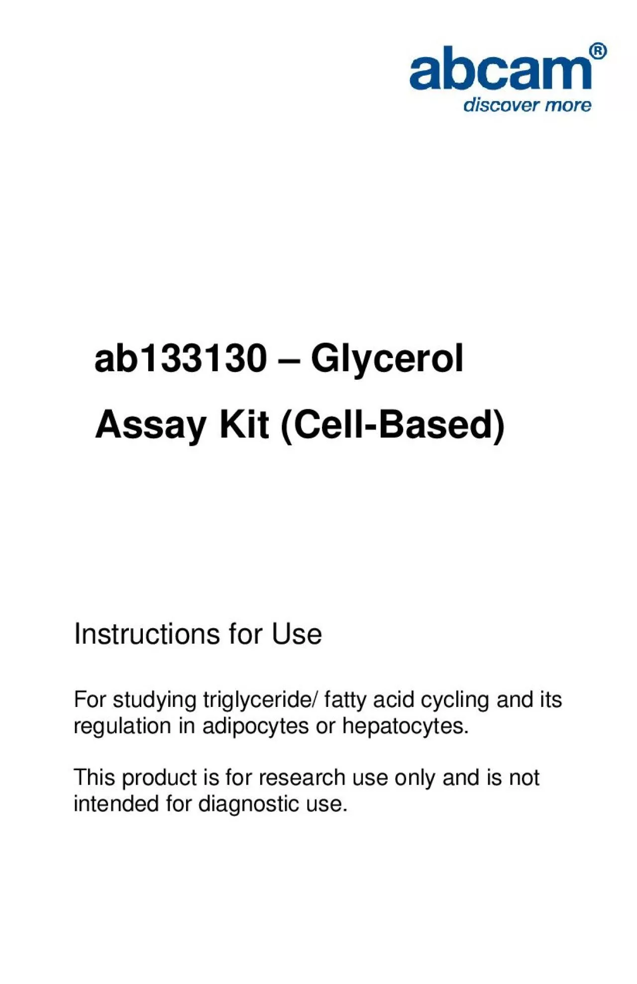 PDF-ab133130 Glycerol Assay Kit CellBased Instructions for Use For study