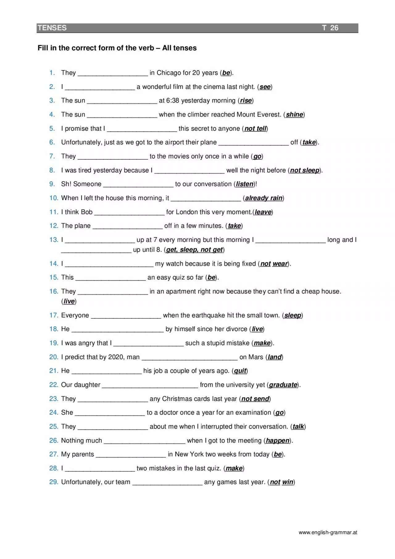 PDF-wwwenglishgrammarat Fill in the correct form of the verb All tenses