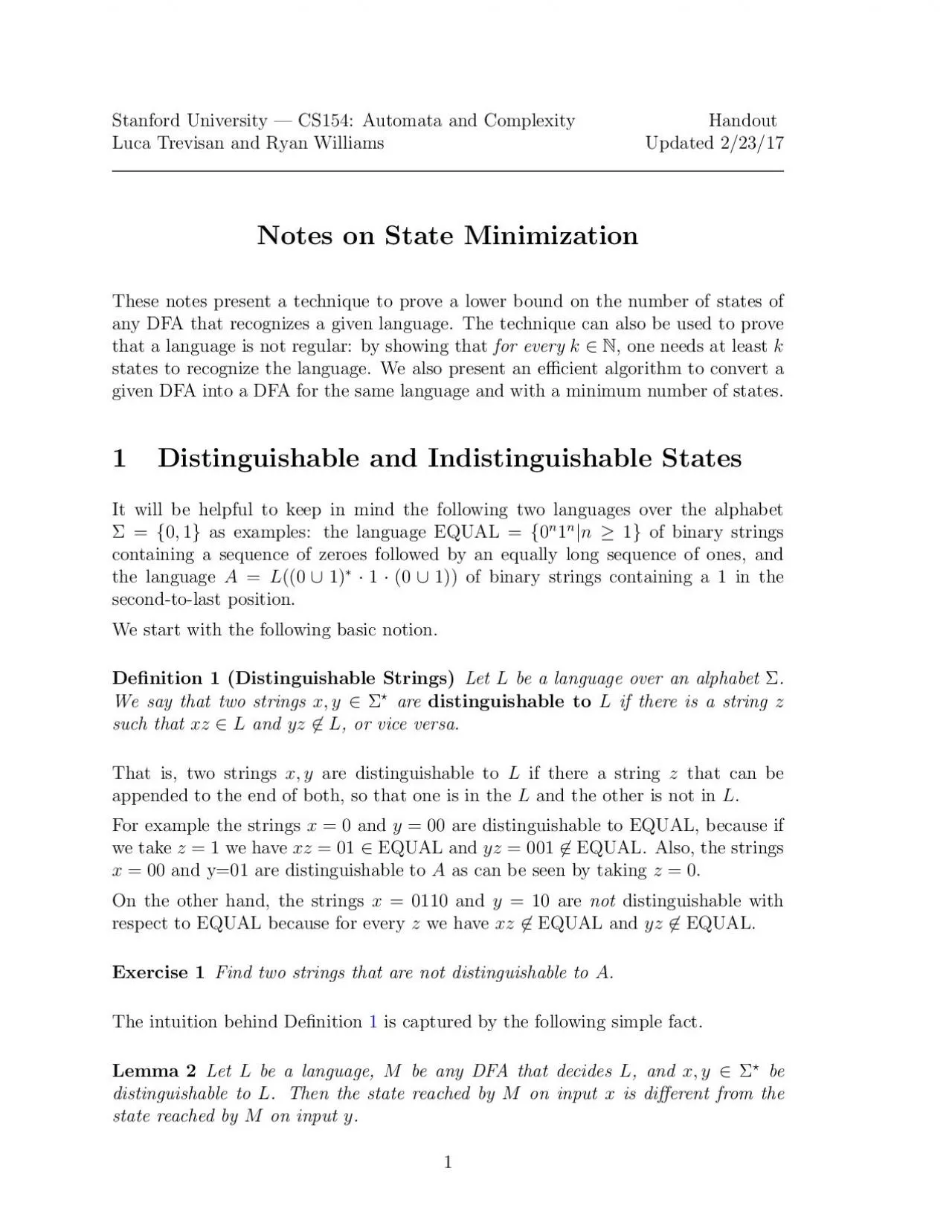 PDF-StanfordUniversityCS154AutomataandComplexityHandoutLucaTrevisanandRyan