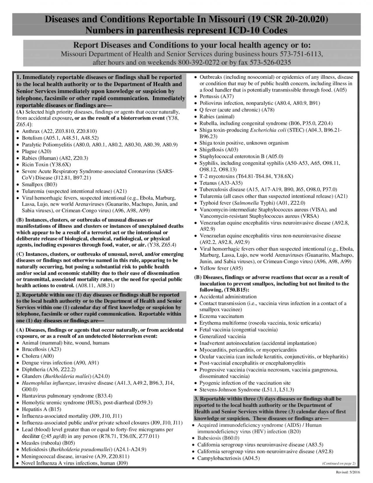 PDF-Diseases and Conditions Reportable In Missouri 19 CSR 2020020