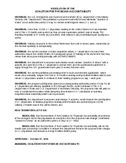 RESOLUTION OF THECOALITION FOR PHYSICIAN ACCOUNTABILITY