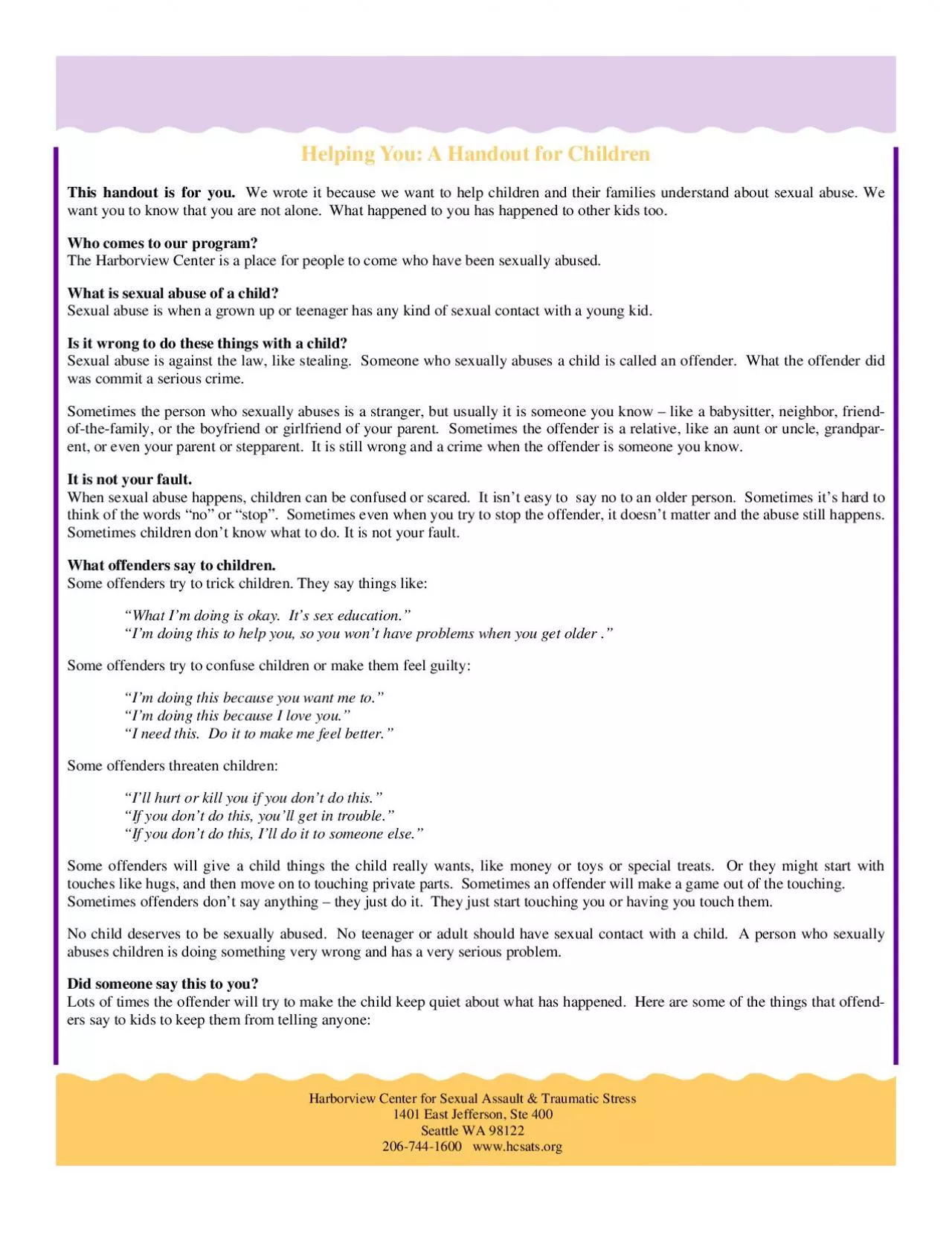 PDF-Helping You A Handout for Children This handout is for you We wrote i