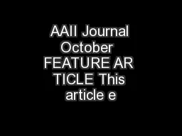 AAII Journal October  FEATURE AR TICLE This article e