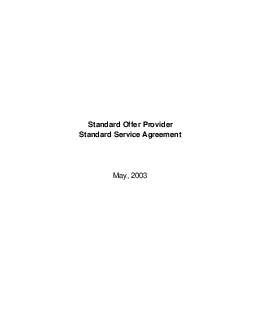 Standard Offer Provider Standard Service Agreement     May 2003
