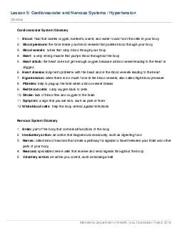 Lesson 5Cardiovascular and NervousSystemsHypertensionGlossary