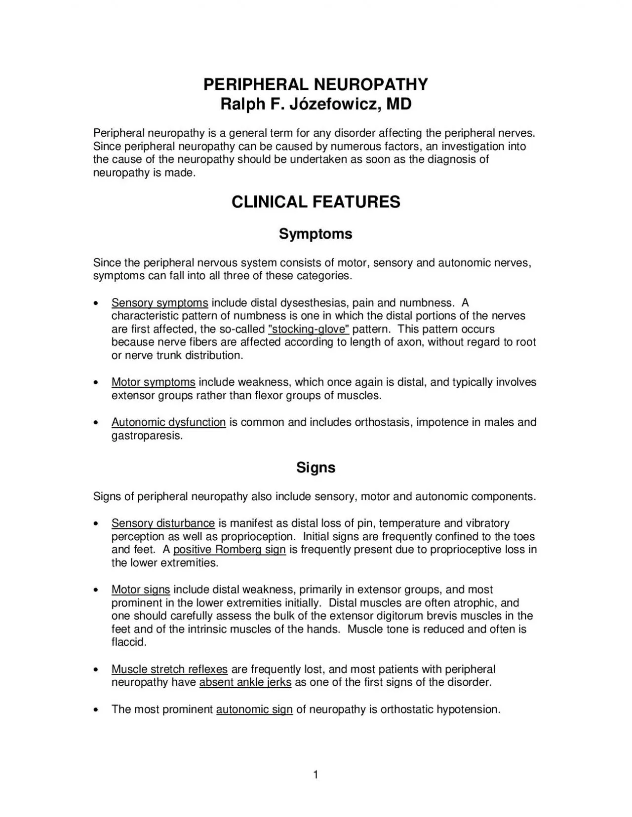 PDF-PERIPHERAL NEUROPATHYRalph F Jzefowicz MDPeripheral neuropathy is a ge