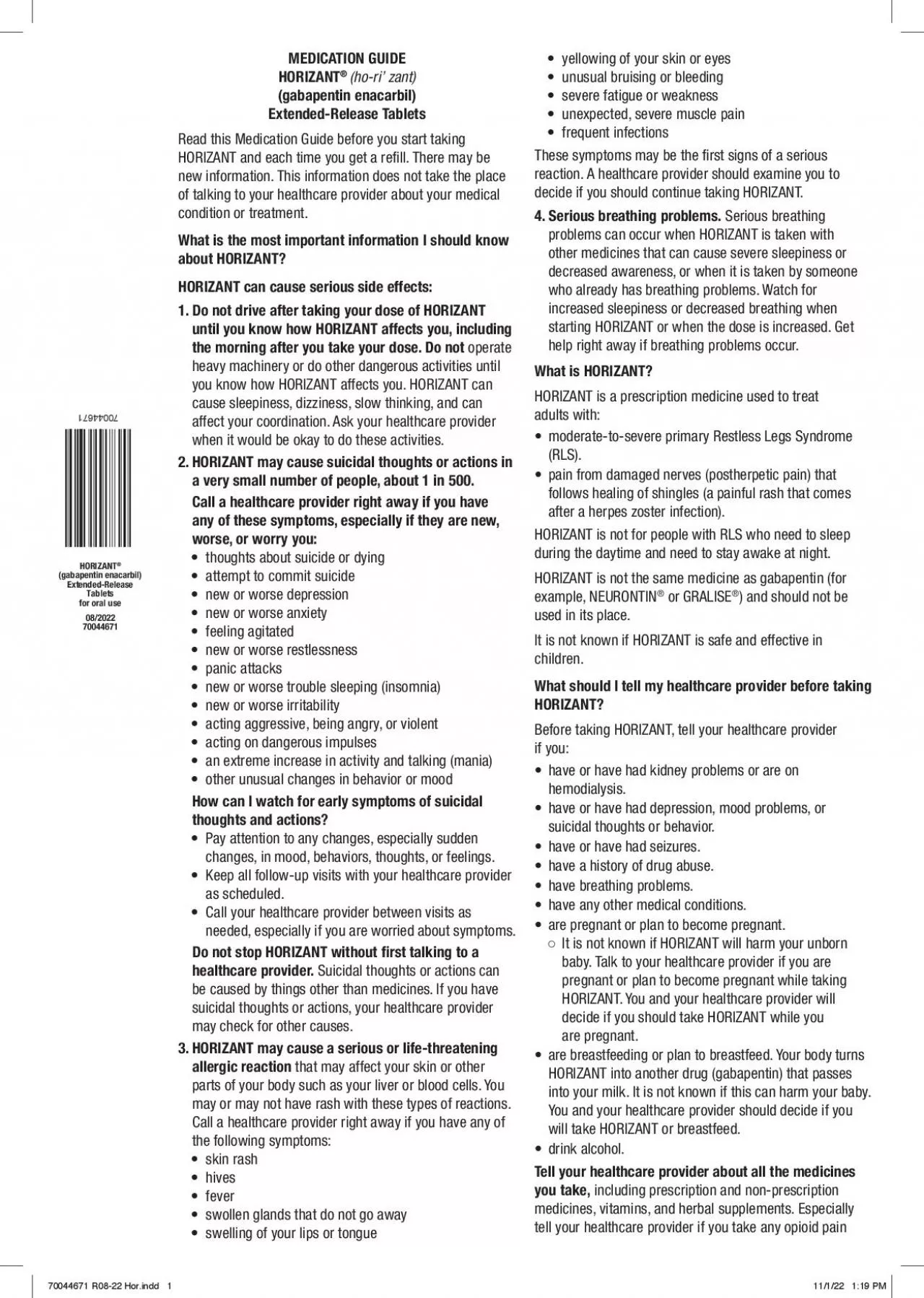 PDF-DETAC ERE AND VE TO PATENT MEDICATION GUIDE HORIZANThori zant gabapen