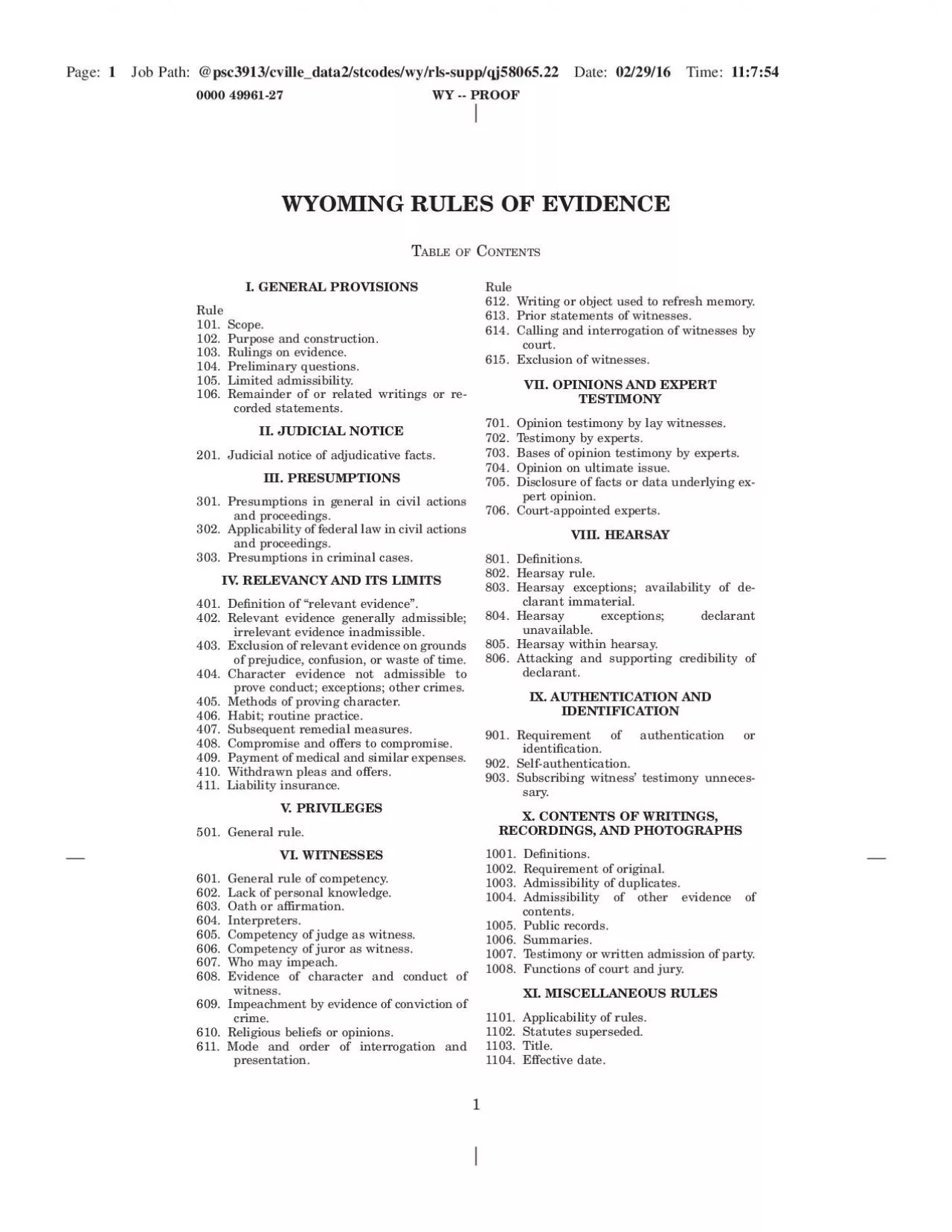 PDF-WYOMINGRULESOFEVIDENCEABLEOFIGENERALPROVISIONS101Scope102Purposeandcon