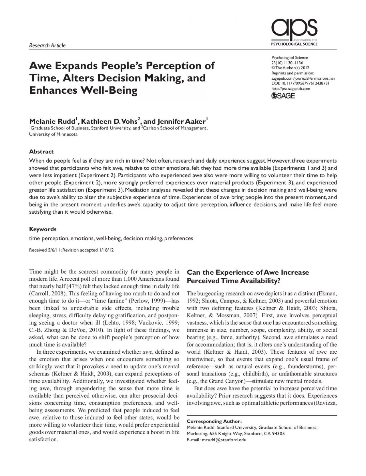 PDF-Second time perception affects choices that people make about how to l