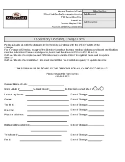 Laboratory Licensing Change Form