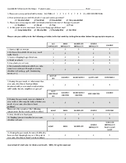 QuickDASH FollowUp DischargePatient name  Date  1 Please rate your pa