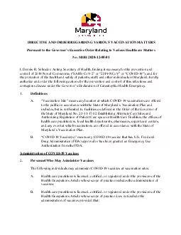 AMENDED DIRECTIVE AND ORDER REGARDING VARIOUS VACCINATIONMATTERS