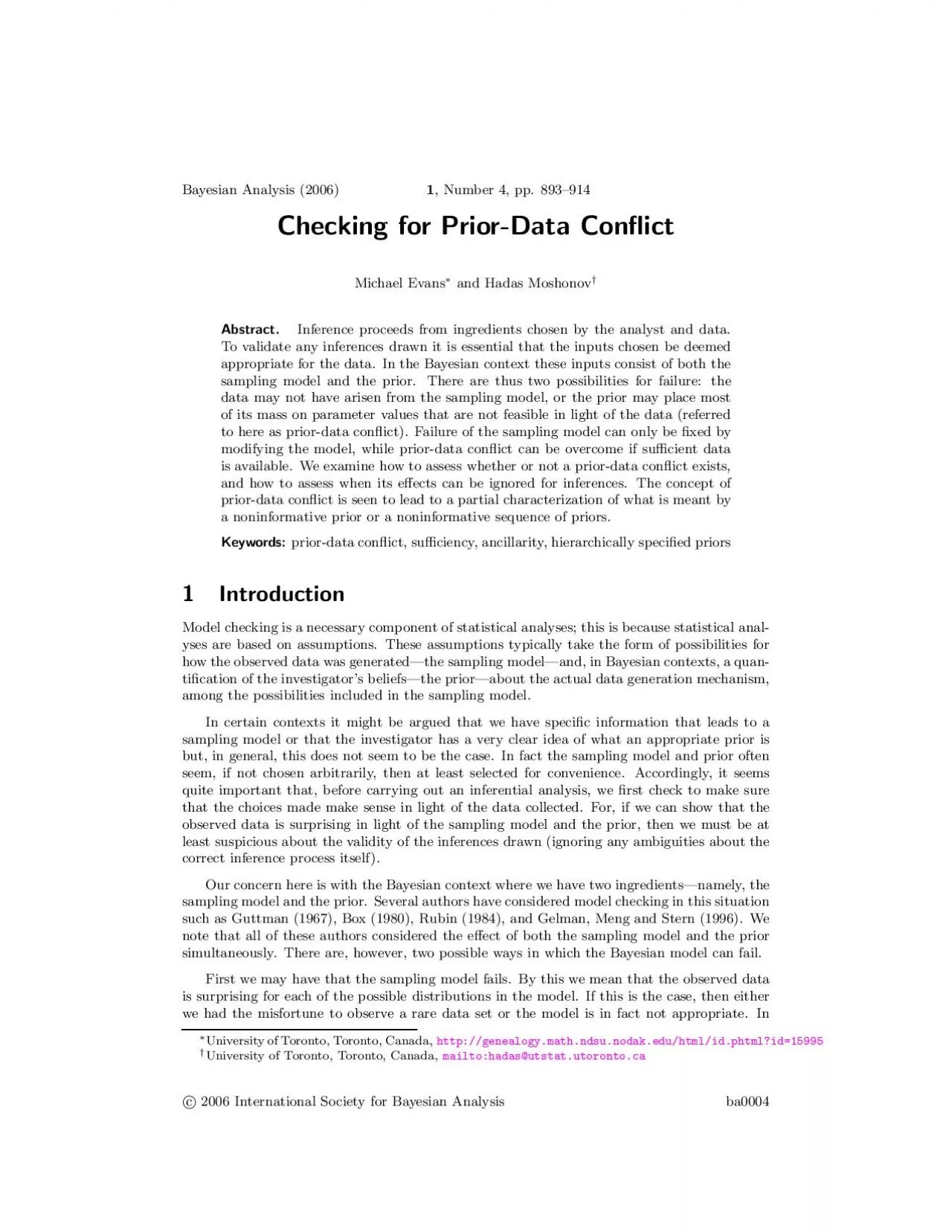 PDF-BayesianAnalysis20061Number4pp893914CheckingforPriorDataConrictMichae