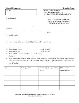 Application for Informal Appointment of Personal Representative No Wil