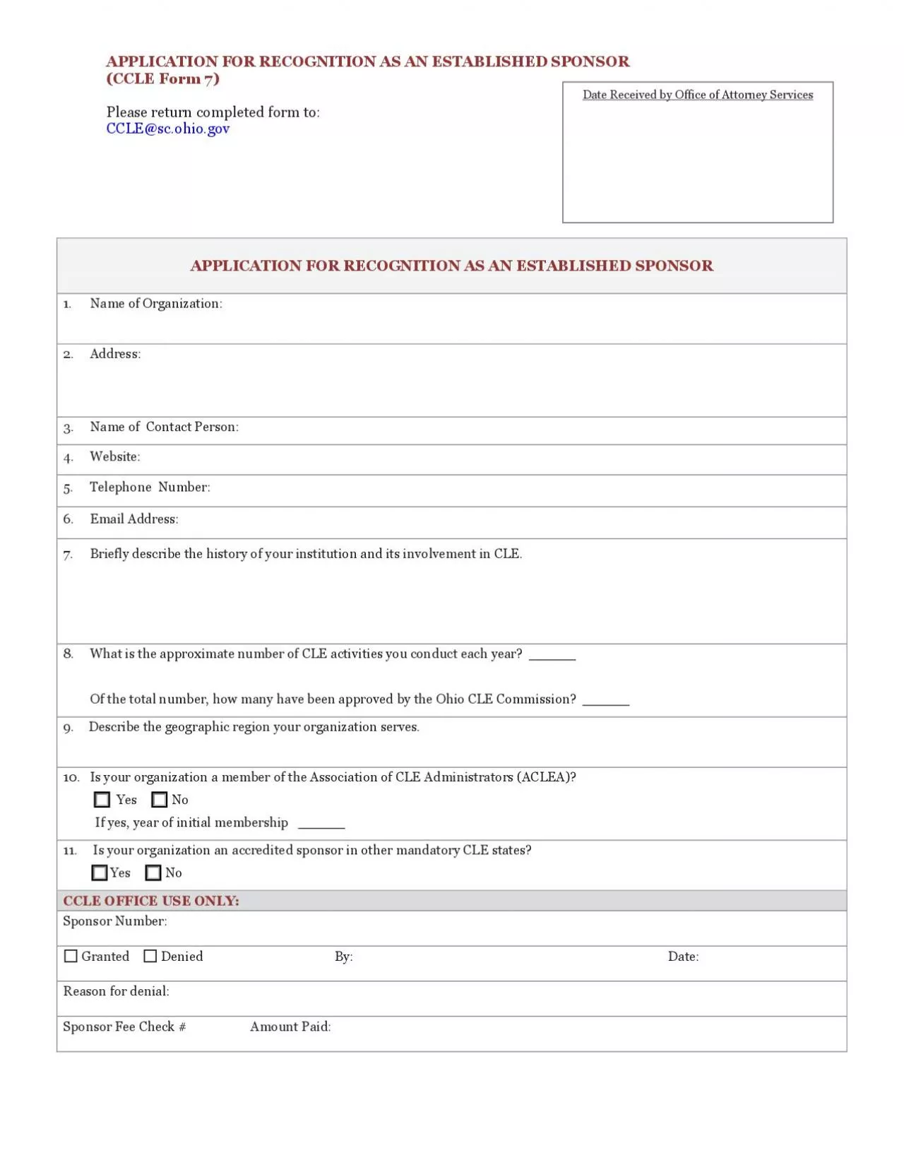 PDF-APPLICATION FOR RECOGNITION AS AN ESTABLISHED SPONSORCCLE Form 7Please