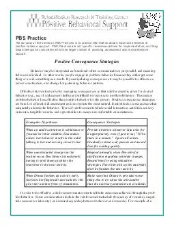 PBS Practice Positive Consequence Strategies Behavior may be interpreted as functional
