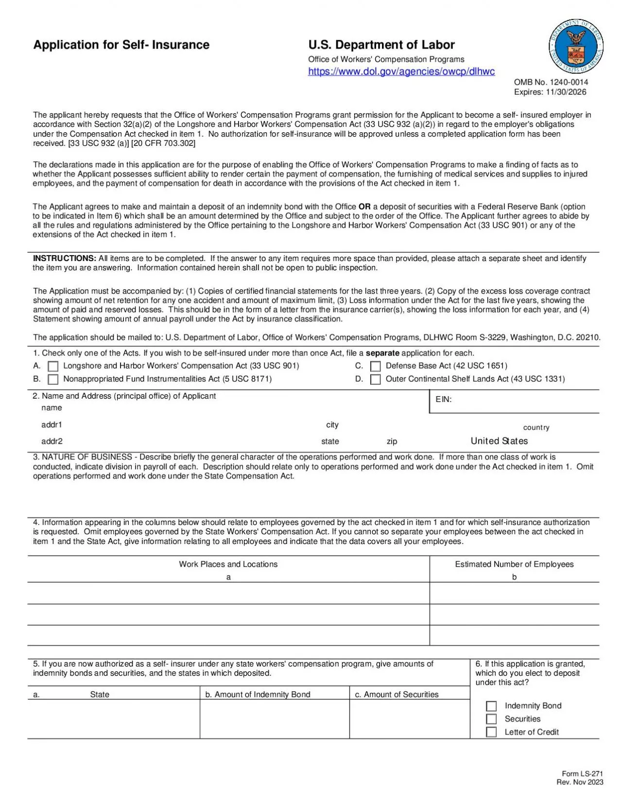 PDF-Application for Self Insurance US Department of Labor Office of Worke