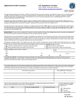 Application for Self Insurance US Department of Labor Office of Worke