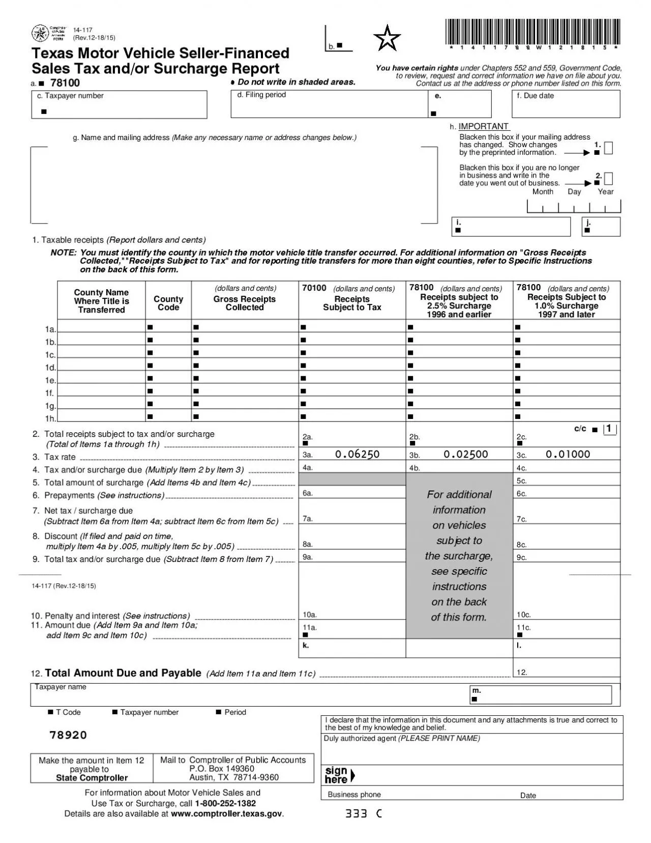 PDF-cc12 Total receipts subject to tax andor surcharge 2a2b2c Tota