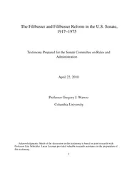 The Filibuster and Filibuster Reform in the U