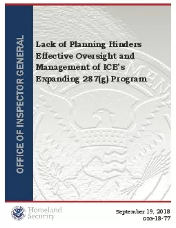 Lack of Planning Hinders Effective Oversight and September 19 2018 OIG