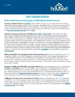 KEY LEGISLATIONBuild and Preserve the Supply of Affordable Rental Home