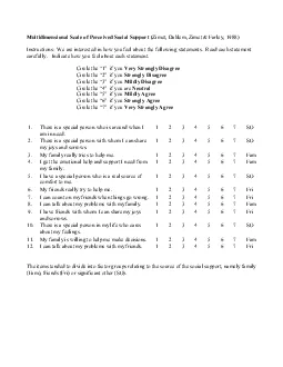 Multidimensional Scale of Perceived Social Support Zimet Dahlem Zimet