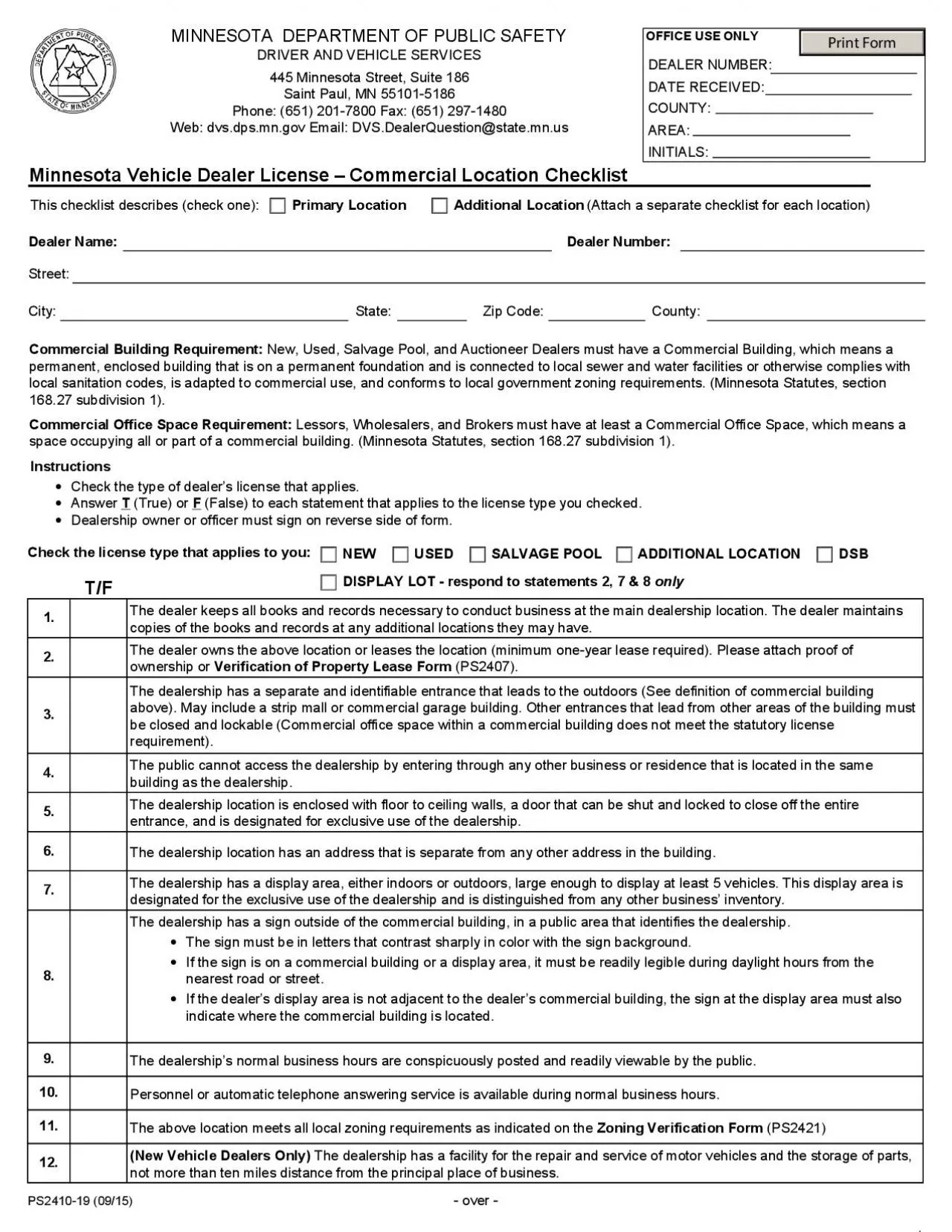 PDF-Minnesota Vehicle Dealer License 150 Commercial Location Checklist Thi