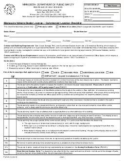 Minnesota Vehicle Dealer License 150 Commercial Location Checklist Thi