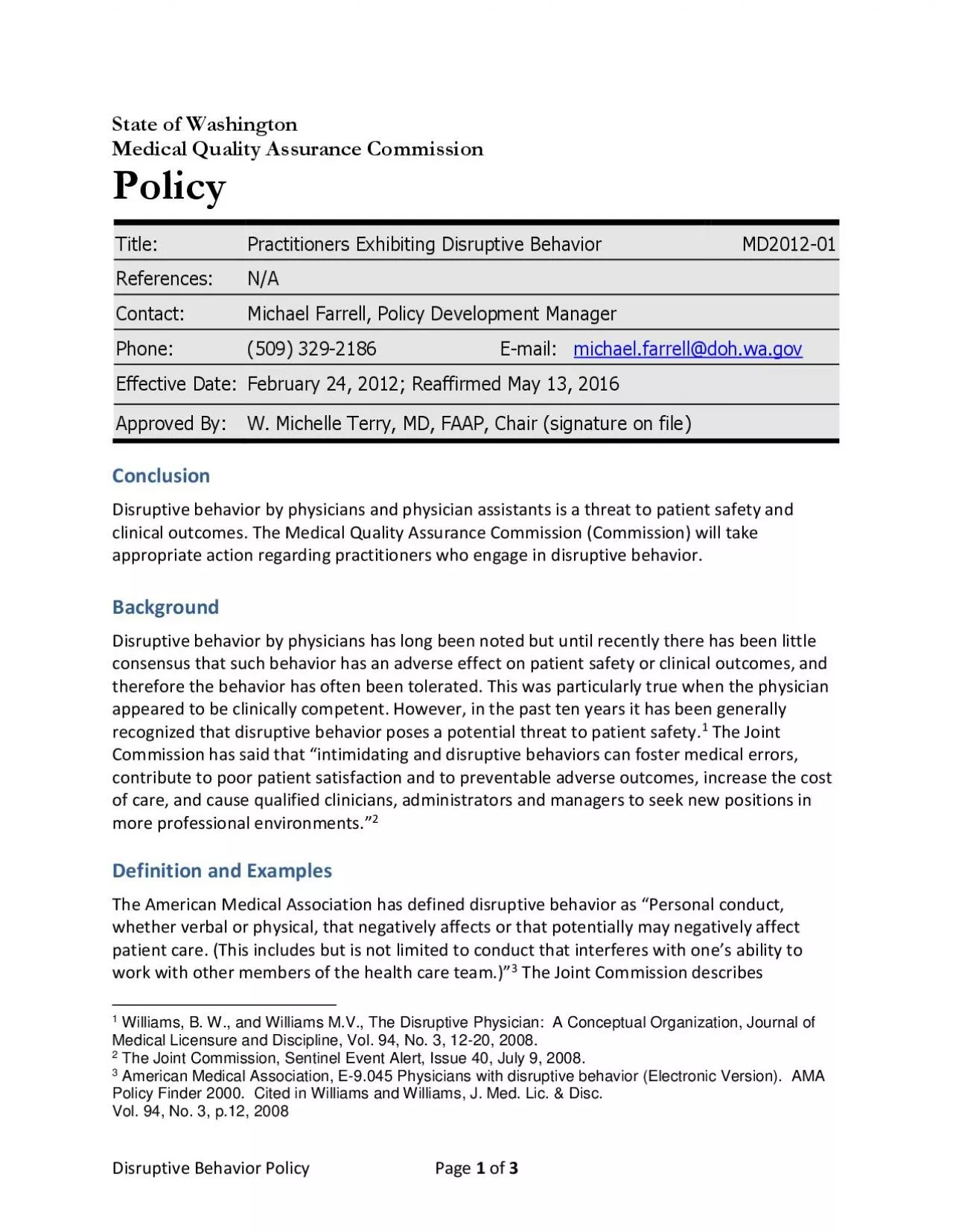 PDF-Disruptive Behavior Policy