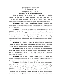 OFFICE OF THE GOVERNOR STATE OF HAWAII EMERGENCY PROCLAMATION RELATED