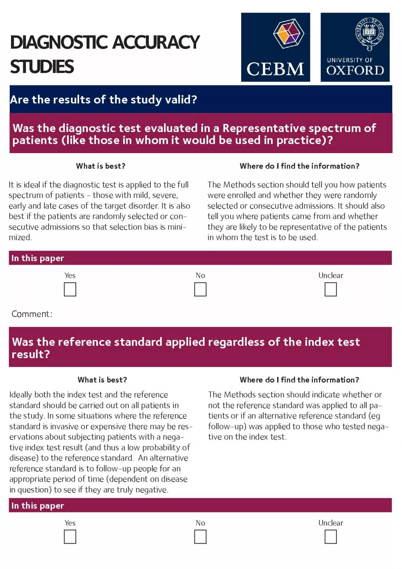 PDF-Was the diagnostic test evaluated in a Representative spectrum of