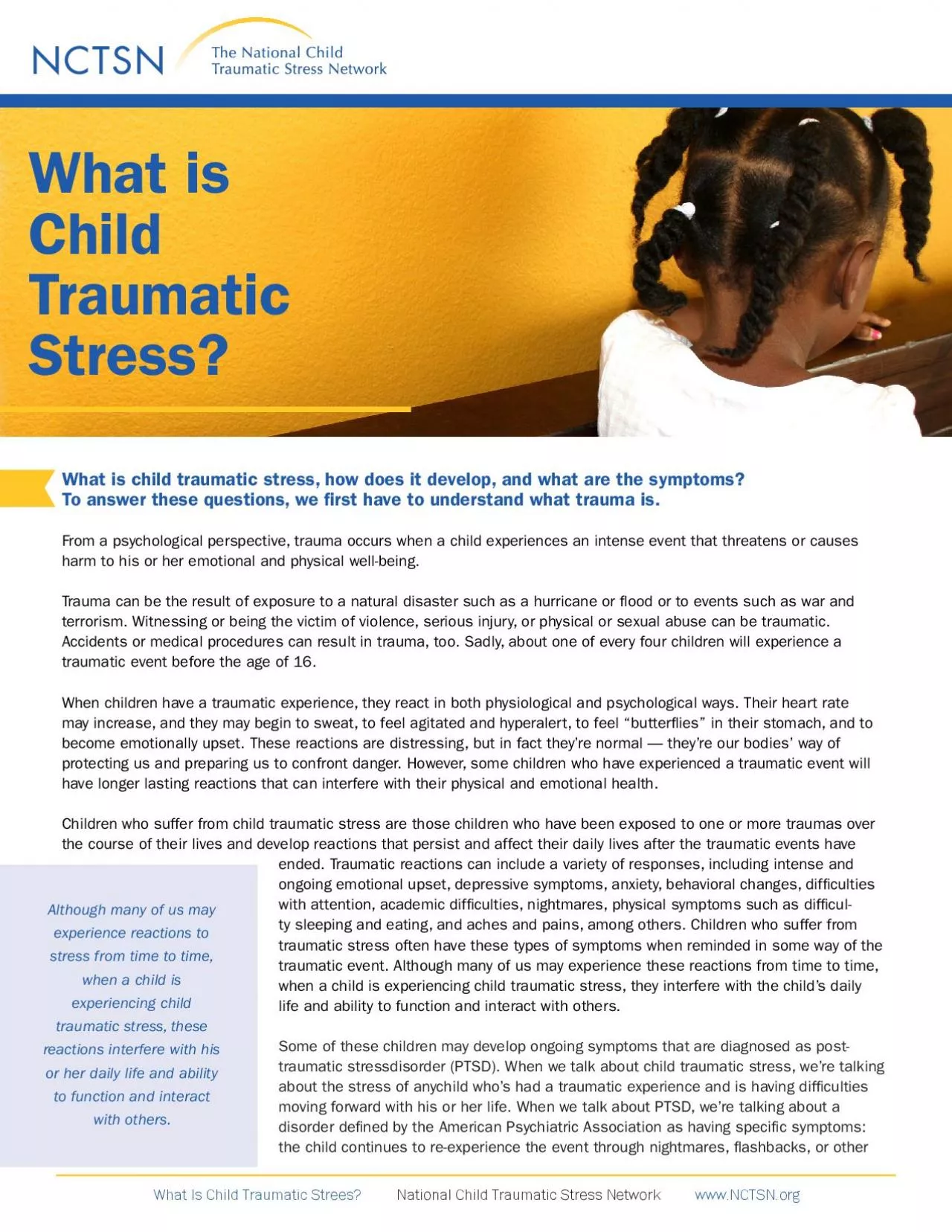 PDF-What is child traumatic stress how does it develop and what are the sy