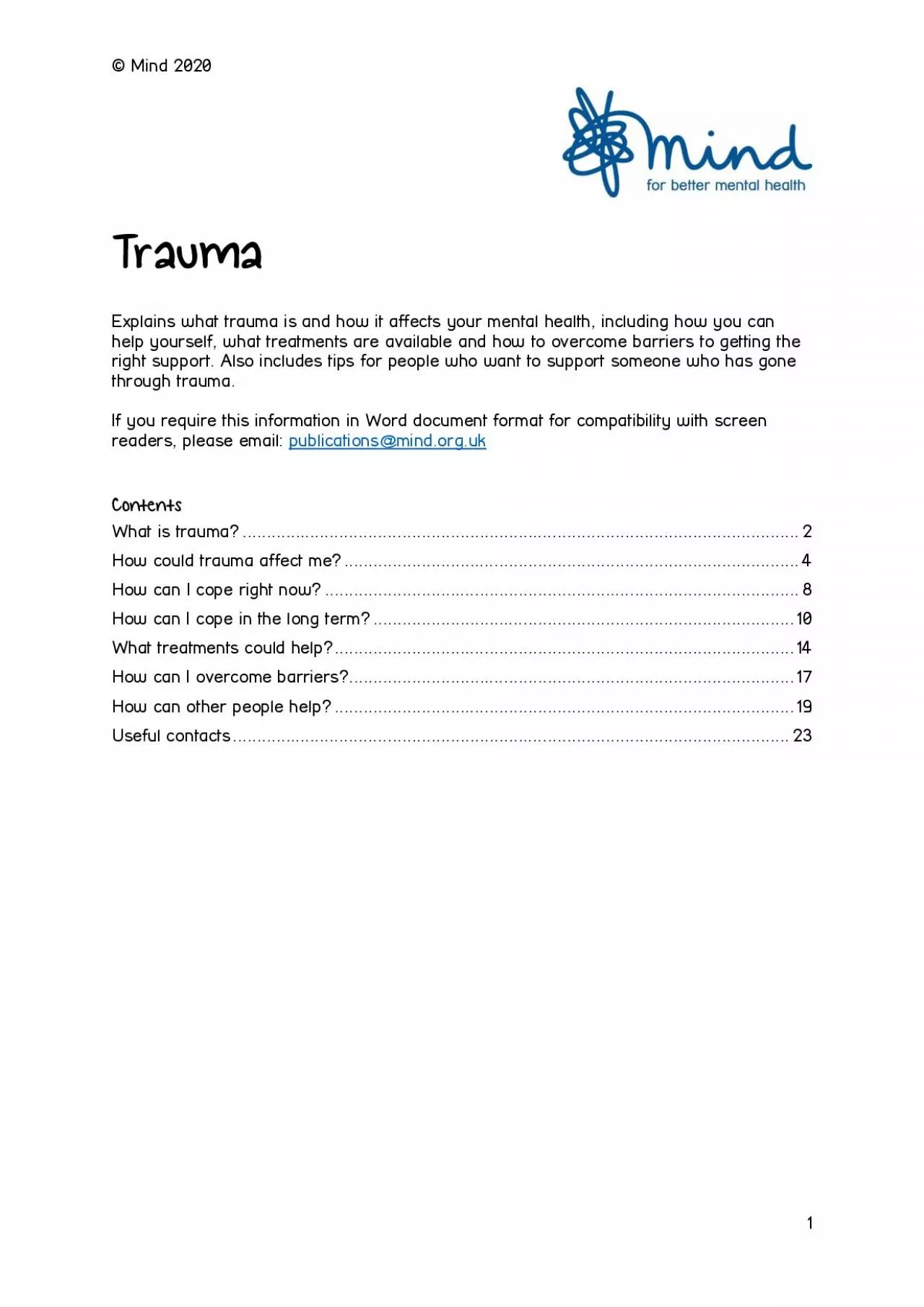 PDF-Explains what trauma is and how it affects your mental health includin