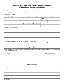 Application for Reduction of Maximum Assessed Value  As provided by OR