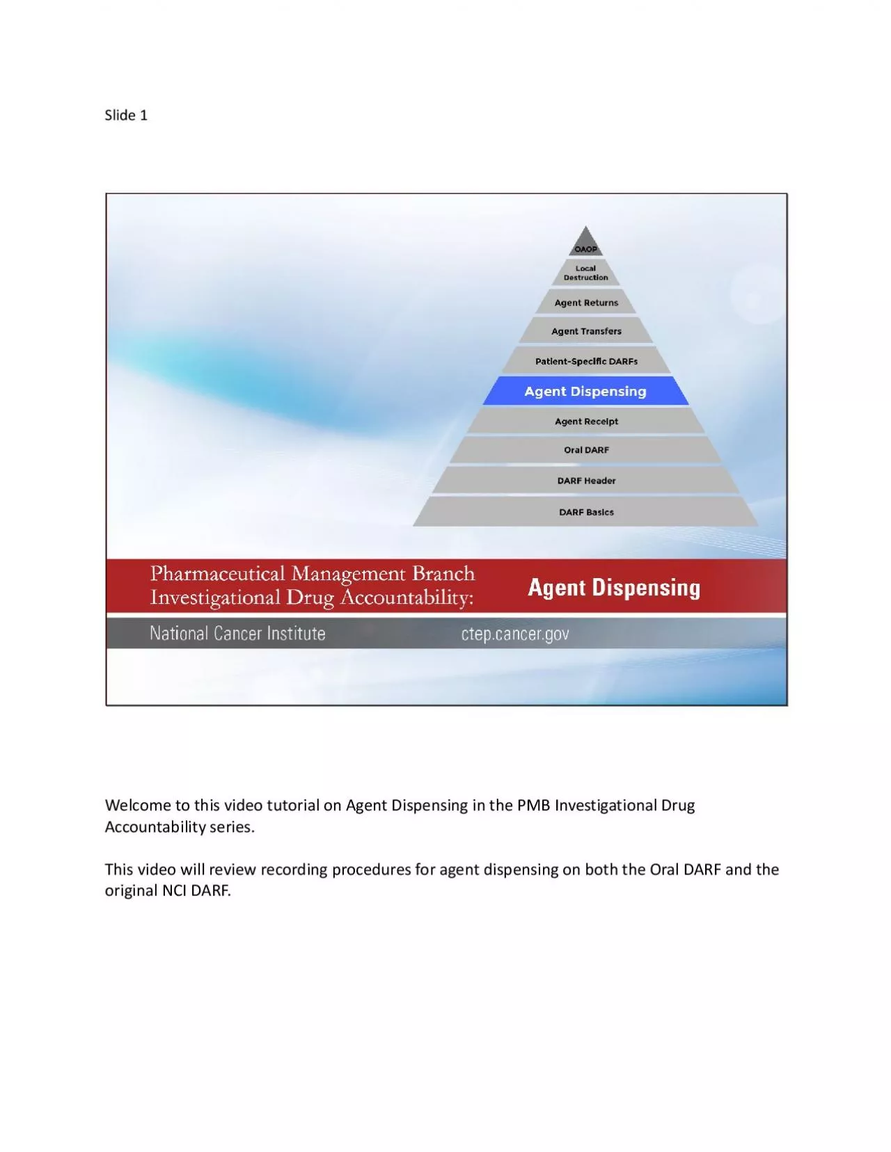 PDF-Welcome to this video tutorial on Agent Dispensing in the PMB Investig