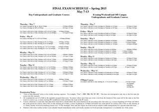 FINAL EXAM SCHEDULE  Spring  May  Day Undergraduate an