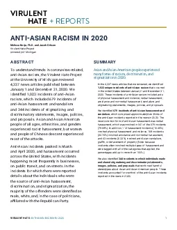 ANTIASIAN RACISM IN 2020Melissa Borja PhD and Jacob Gibson Virulent H