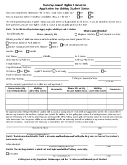 State System of Higher Education Application for Visiting Student Stat