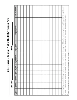Little League  Baseball Pitcher Eligibility Tracking FormDivision