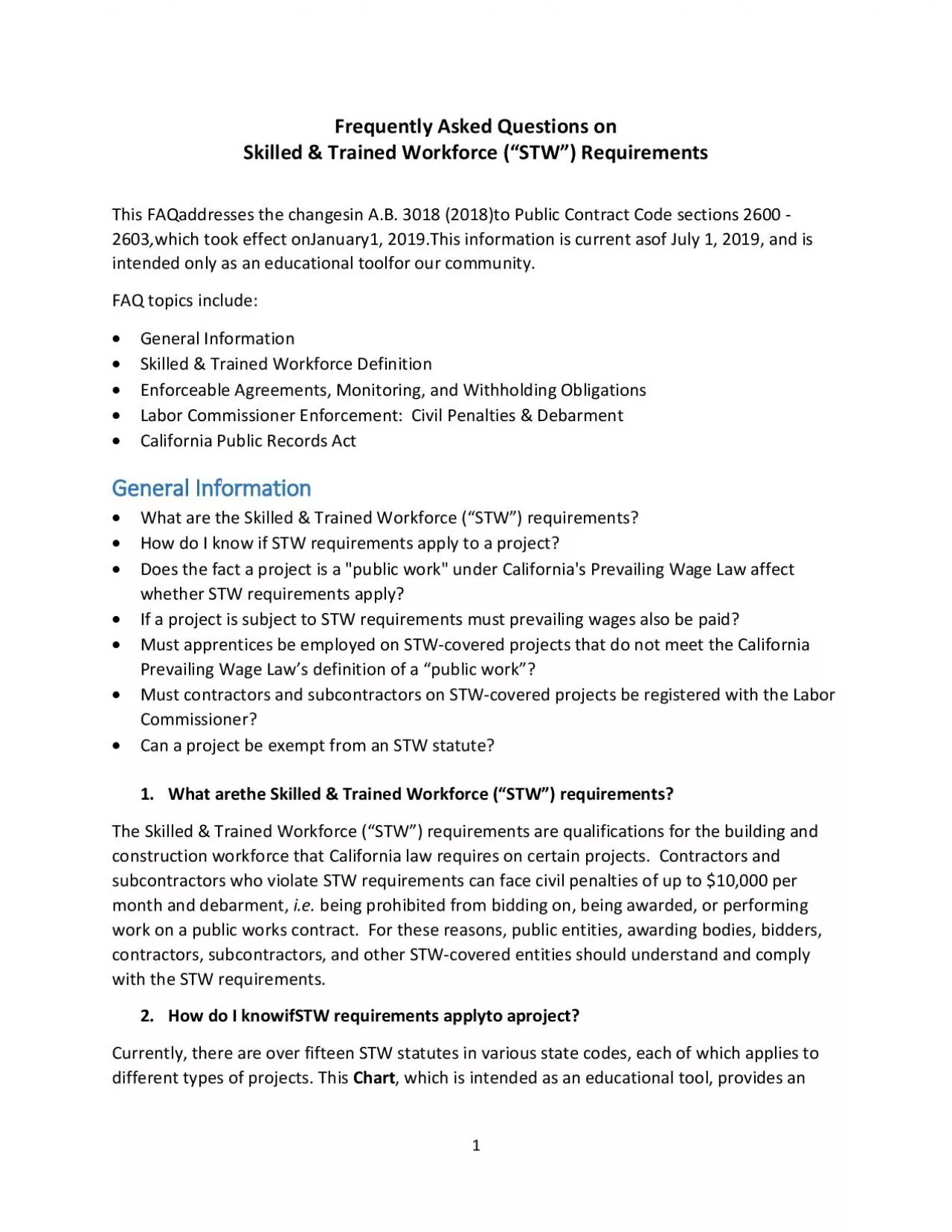 PDF-Frequently Asked Questions on Skilled Trained Workforce STW Requireme