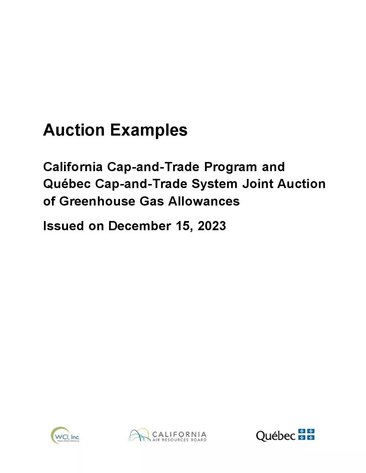 PDF-Auction ExamplesCalifornia CapTrade ProgramQubec CapTrade SystemJoint